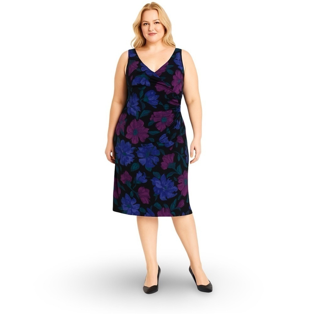 RALPH LAUREN Floral Faux Wrap Shift Dress Sz 14